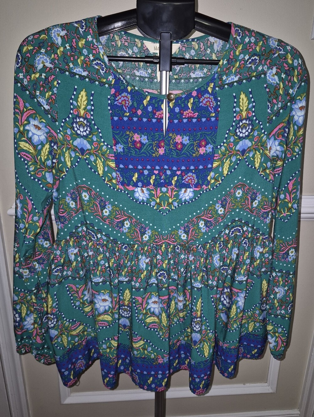 Matilda Jane Teal Floral Paisley Peasant Tunic with Blue & Pink Accents